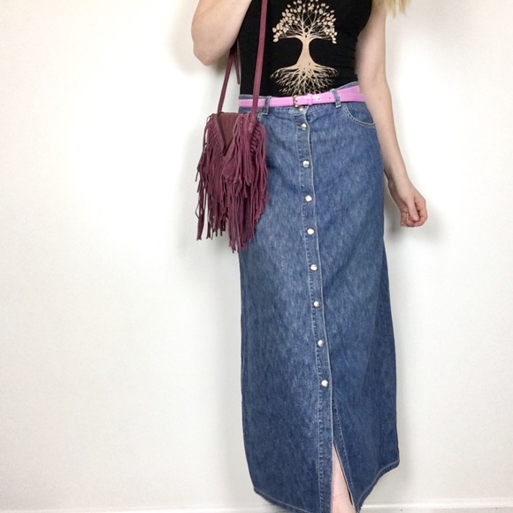 long button down denim skirt